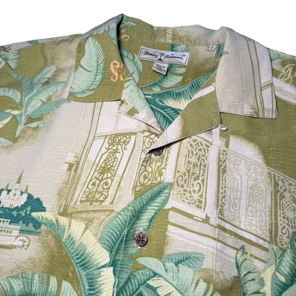 Tommy Bahama Green Tropical Print Silk Men's Shirt - Picture 3 of 5
